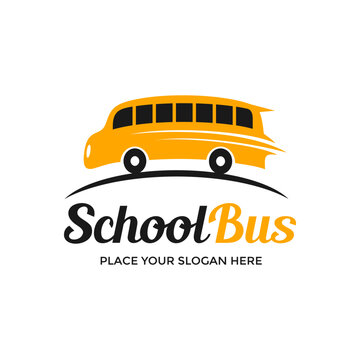 School bus vector logo template. Cartoon style. Transport for kids.