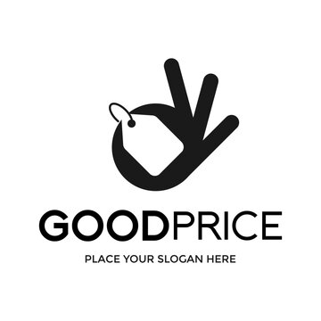 Good Price vector logo template. This design with ok, hand and tag symbol.