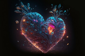 Bioluminescent Heart, Valentine's Day Love, Generative AI, Generative, AI