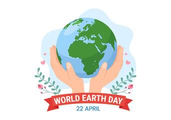 Happy Earth Day on April 22 Illustration with World Map Environment in Flat Cartoon Hand Drawn for Web Banner or Landing Page Templates
