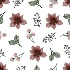 burgundy floral seamless pattern