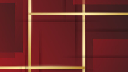 Red luxury background with overlay squares and gold line elements. Luxury red background vector.