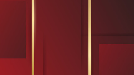 Red luxury background with overlay squares and gold line elements. Luxury red background vector.