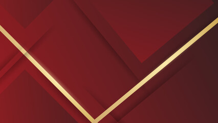 Red luxury background with overlay squares and gold line elements. Luxury red background vector.