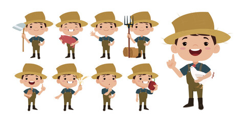 Farmer and gardener with different poses