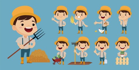 Farmer and gardener with different poses