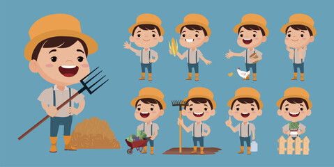 Farmer and gardener with different poses