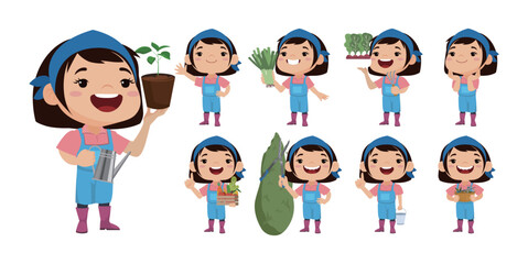 Set of farmer and gardener with different poses