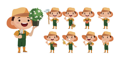 Farmer and gardener with different poses