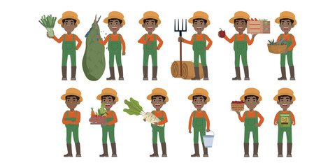 Farmer and gardener with different poses