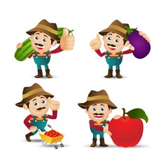 Farmer and gardener with different poses