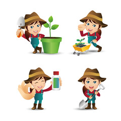 Farmer and gardener with different poses
