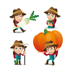 Farmer and gardener with different poses
