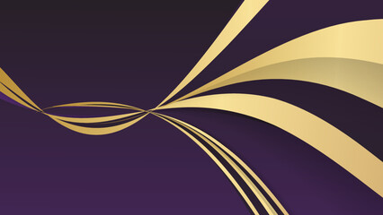 Abstract violet and gold wavy background. Wavy luxury gold lines background. Usable for design template, banner, etc.