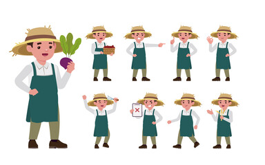 Farmer and gardener with different poses