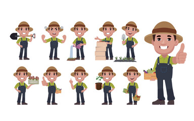 Farmer and gardener with different poses