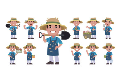 Farmer and gardener with different poses