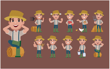 Farmer and gardener with different poses