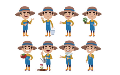 Farmer and gardener with different poses