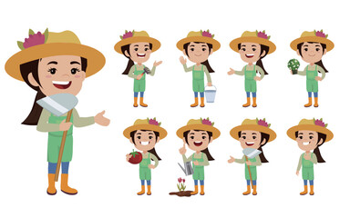 Farmer and gardener with different poses
