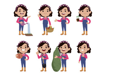 Farmer and gardener with different poses