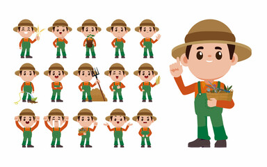 Farmer and gardener with different poses