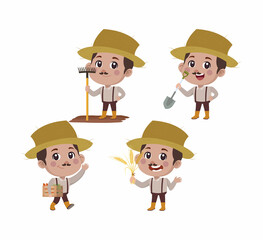 Farmer and gardener with different poses