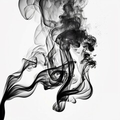 Dark and mysterious smoke rising against a white background, ethereal and mesmerizing display of swirling, billowing smoke, captivating and mesmerizing, vivid, enchanting