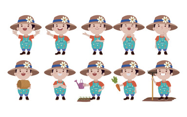 Farmer and gardener with different poses