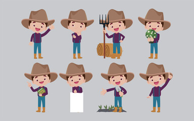 Farmer and gardener with different poses
