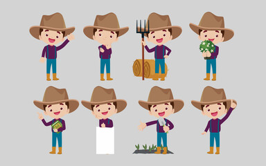 Farmer and gardener with different poses