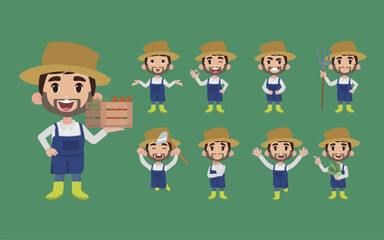 Farmer and gardener with different poses