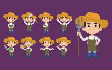 Farmer and gardener with different poses