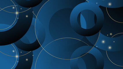 Minimal geometric background. Blue elements with gradient. Cool background design for posters. Modern background dark blue circle shape and golden ring with golden glitter.