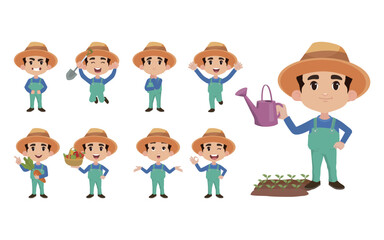 Farmer and gardener with different poses