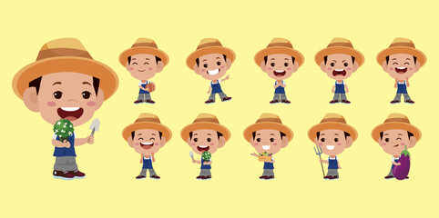 Farmer and gardener with different poses