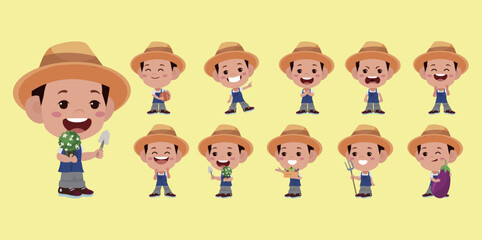 Farmer and gardener with different poses