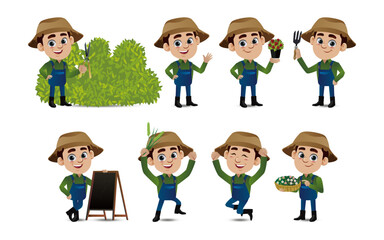 Farmer and gardener with different poses