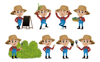 Farmer and gardener with different poses