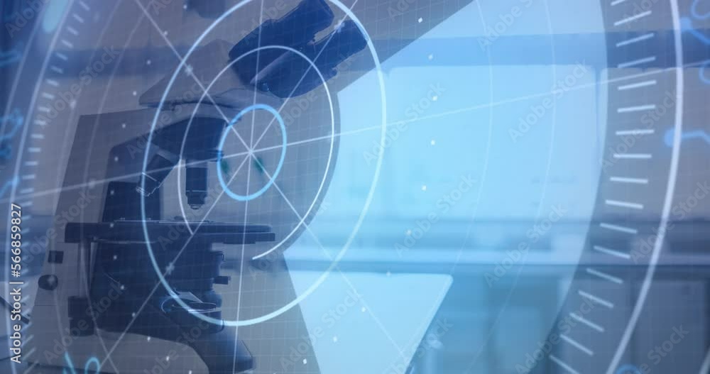 Aufkleber animation of microscope, scope and data processing
