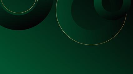 Dark green background with circle green and golden line lighting effect sparkle. Template award ceremony design. Vector illustration.