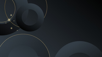 Abstract gold black circle lines on dark background.
