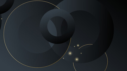 Abstract gold black circle lines on dark background.