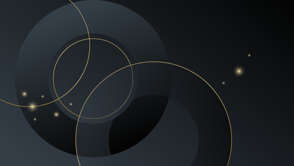 Abstract gold black circle lines on dark background.