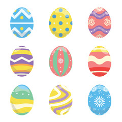 Set of different painted Easter eggs on white background