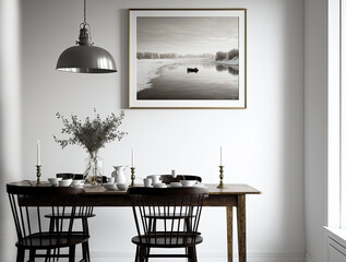 framed print on white wall in danish styled background