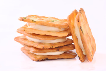 Scallion cookie nougats on white background 