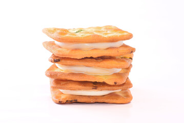 Scallion cookie nougats on white background 