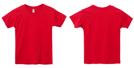 Red kids t-shirt mock up, front and back view, isolated. Plain red shirt mockup. Tshirt design template © airdone