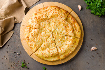 khachapuri with cheese, megrelian khachapuri, georgian cuisine top view